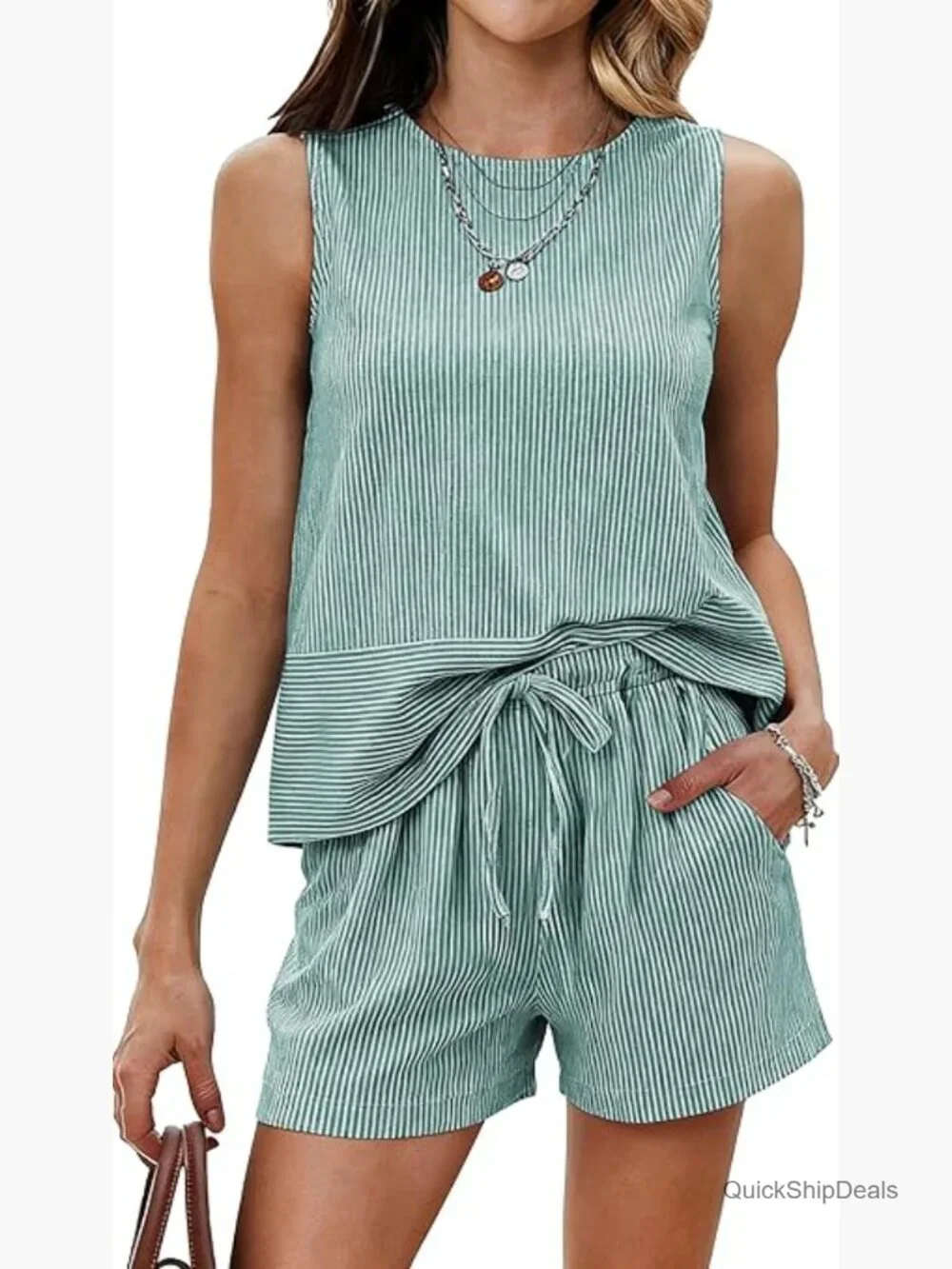 Two Piece Shorts Set Sleeveless Tank Top Matching Lounge Set